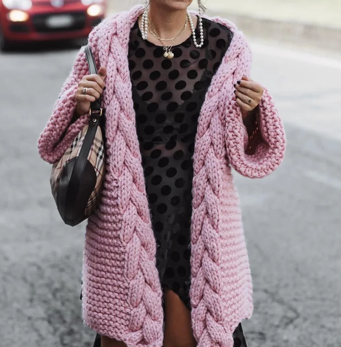 2021 Sweaters Autumn Thick Knit Cardigans Mohair Oversized Long Handmade Fashion Pullovers Scarf Collar Cardigan |