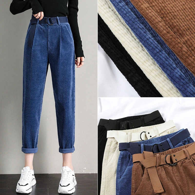 Длинные брюки с поясом размера плюс женские высокой талией и эластичным шаровары