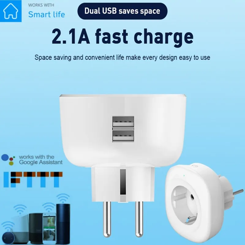 

Умный дом WiFi беспроводной Разъем EU адаптер с двумя портами USB Порты и разъёмы Дистанционное Управление "умная" wi-fi-розетка для Alexa Google Home прил...