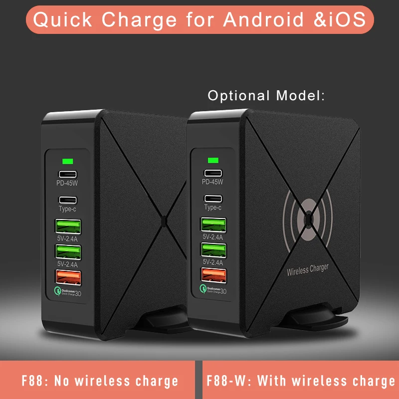 696 F88 75W USB зарядное устройство type C быстрое зарядное устройство для iPhone 8 X XR Qi Беспроводное зарядное устройство для samsung S/Note QC 3,0 быстрое настенное зарядное устройство