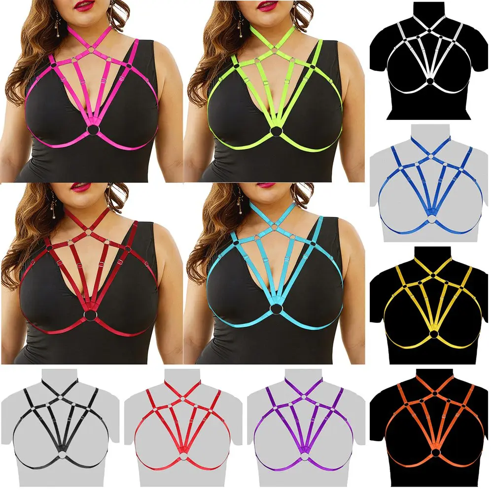 

Harajuku Hollow Bra Harness Fashion Busty Women Suspender Belt Bondage Chest Dress Dance Wear Rave Costume Plus Size Lingerie