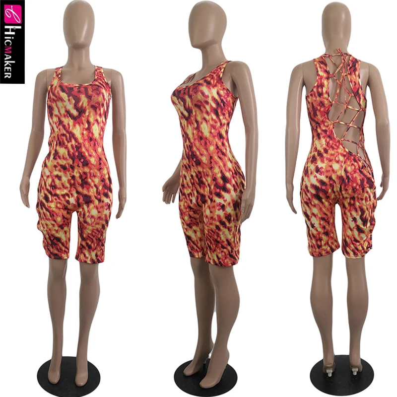 Женский комбинезон на шнуровке пикантный с вырезами и принтом одежда для