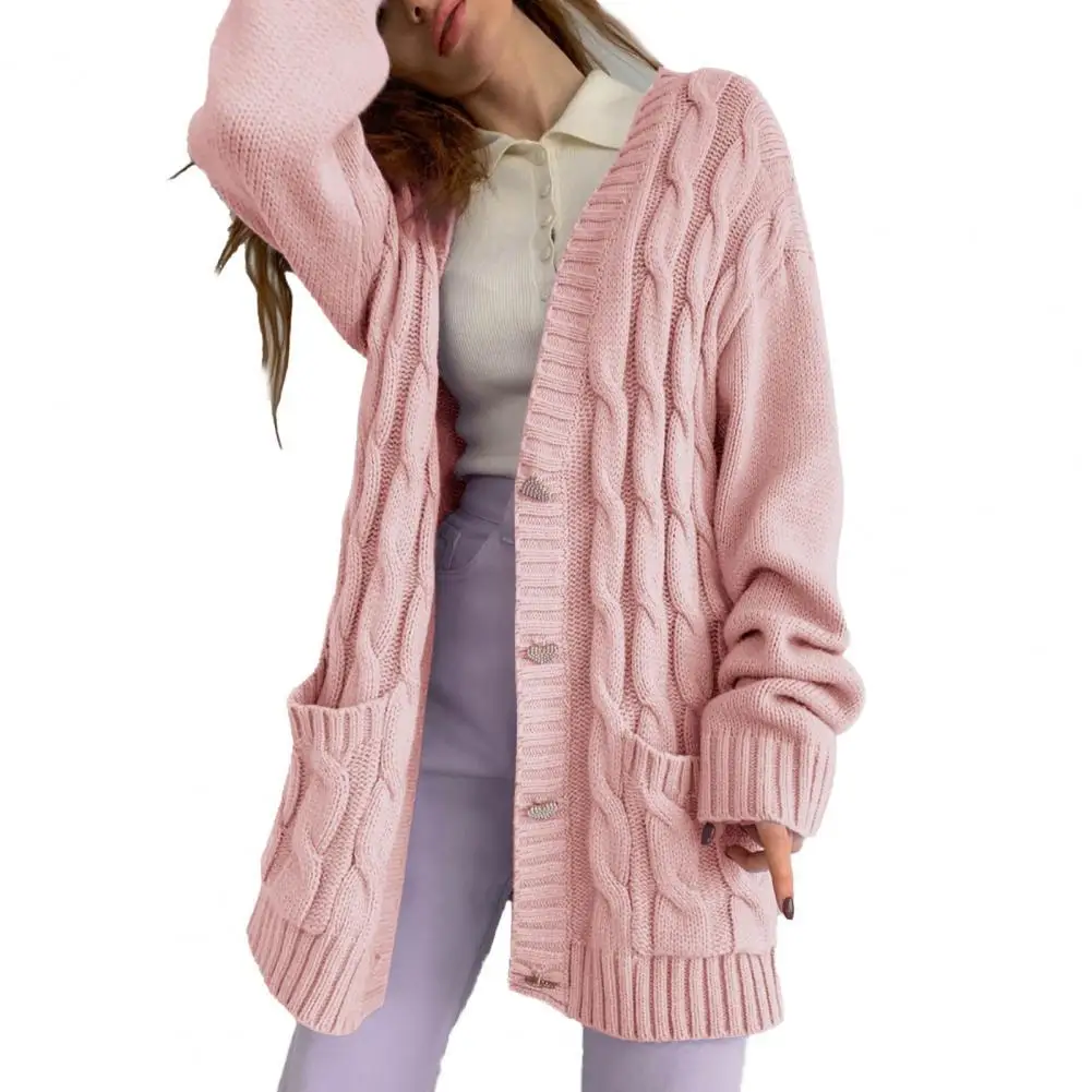 

Женский однобортный Кардиган, Однотонный свитер с V-образным вырезом, Осень-зима