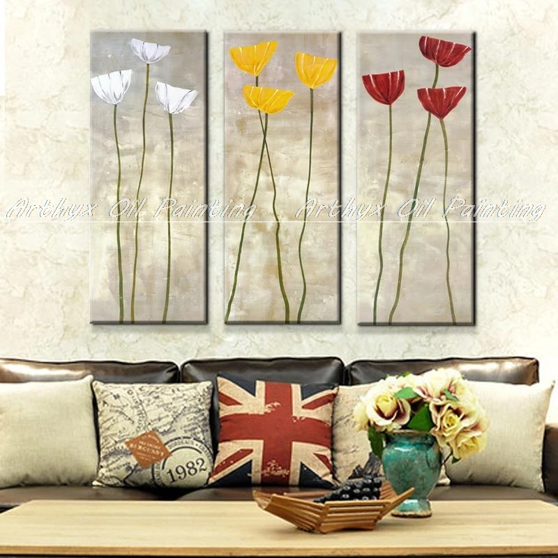 Arthyx 3 шт. ручная роспись Красный Желтый Белый цветок масляная живопись на холсте