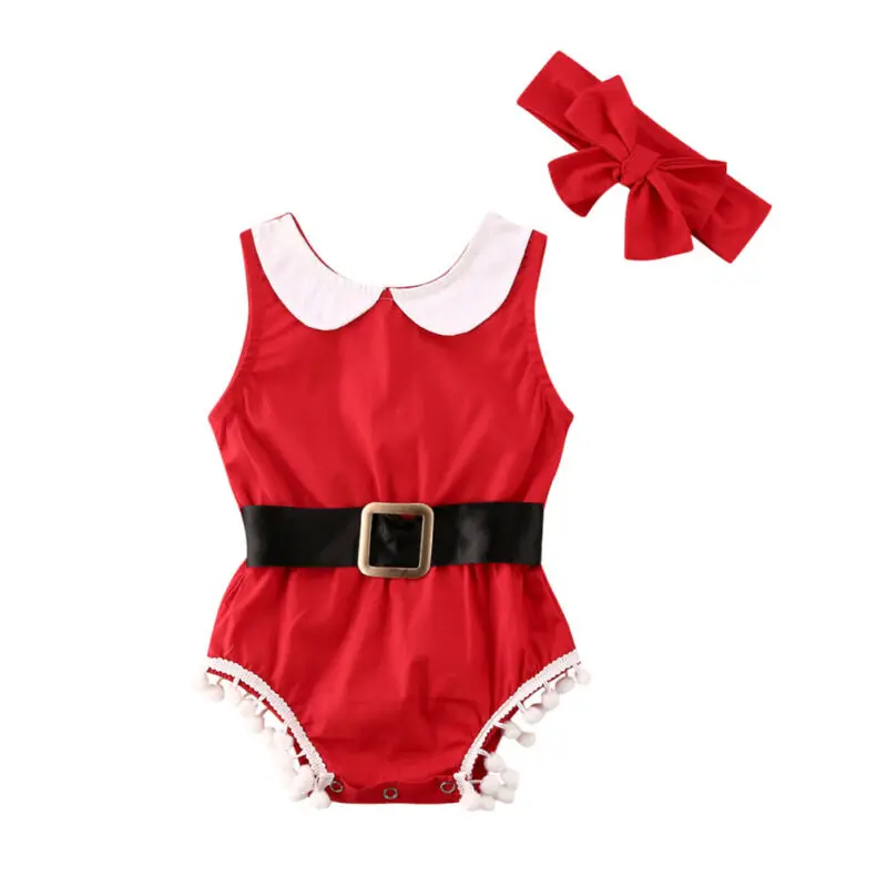 

2019 Baby Bodysuit Christmas Princess Infant Baby Girl Sleeveless Tassel Bodysuits Jumpsuit Clothes Size 0-18M