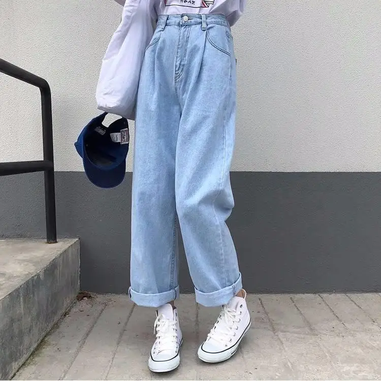 

Retro High Waist Jeans Women's Solid Color Wide-Leg Denim Trousers All-Match Loose Fashion Harajuku Women's Chic Casual Jeans