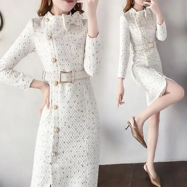 Новое поступление 2020 зимнее подиумное женское элегантное твидовое платье