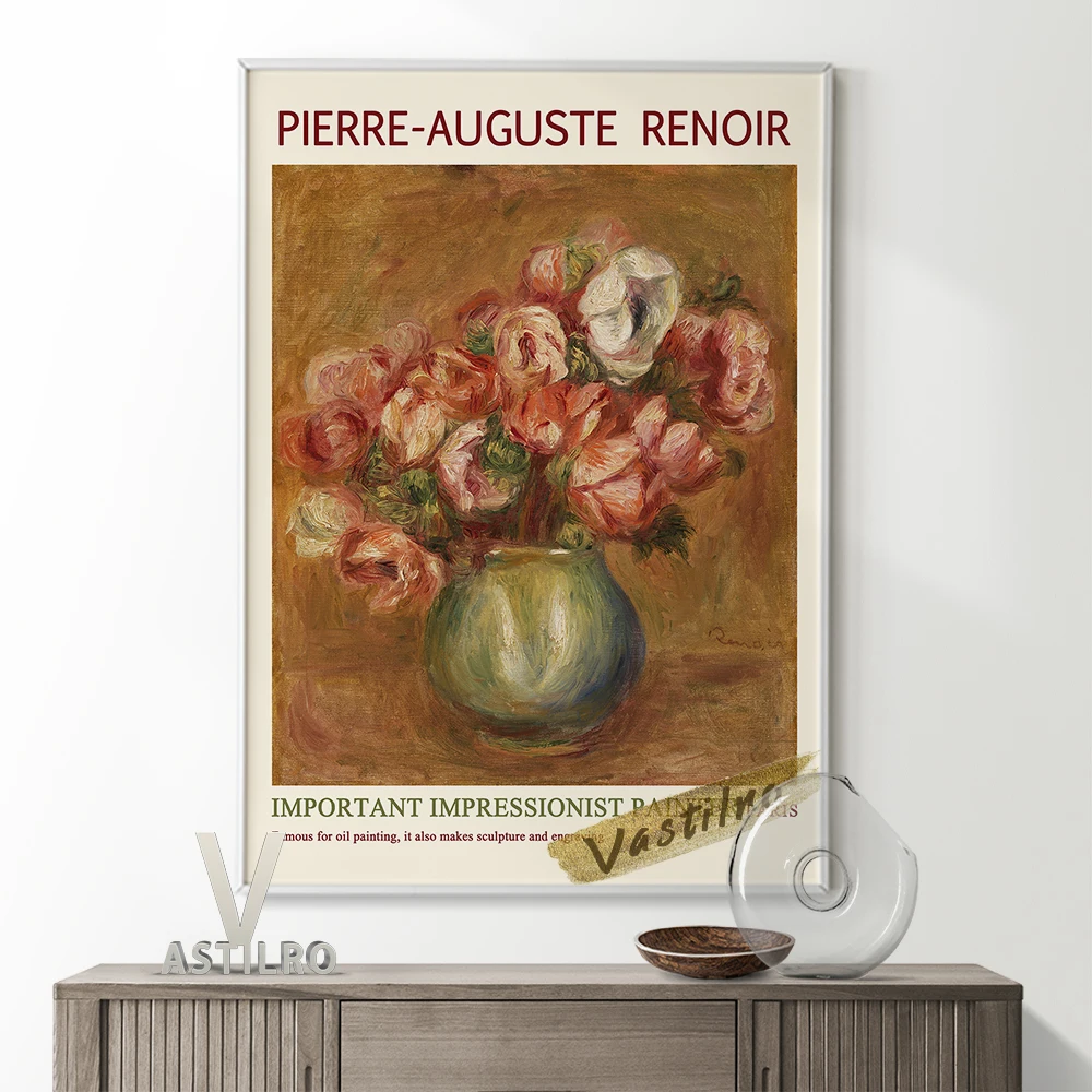 

Pierre Auguste Renoir Exhibition Museum Retro Art Prints Poster Impressionism Flower Bouquet Canvas Painting Gallery Home Decor