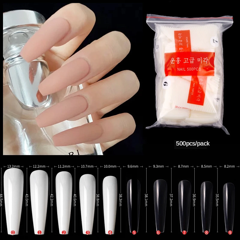 

500pcs Fake Long Ballet Nails Extension System Full Cover Sculpted Clear/Natural Stiletto Coffin False Nail Tips Manicure Tools