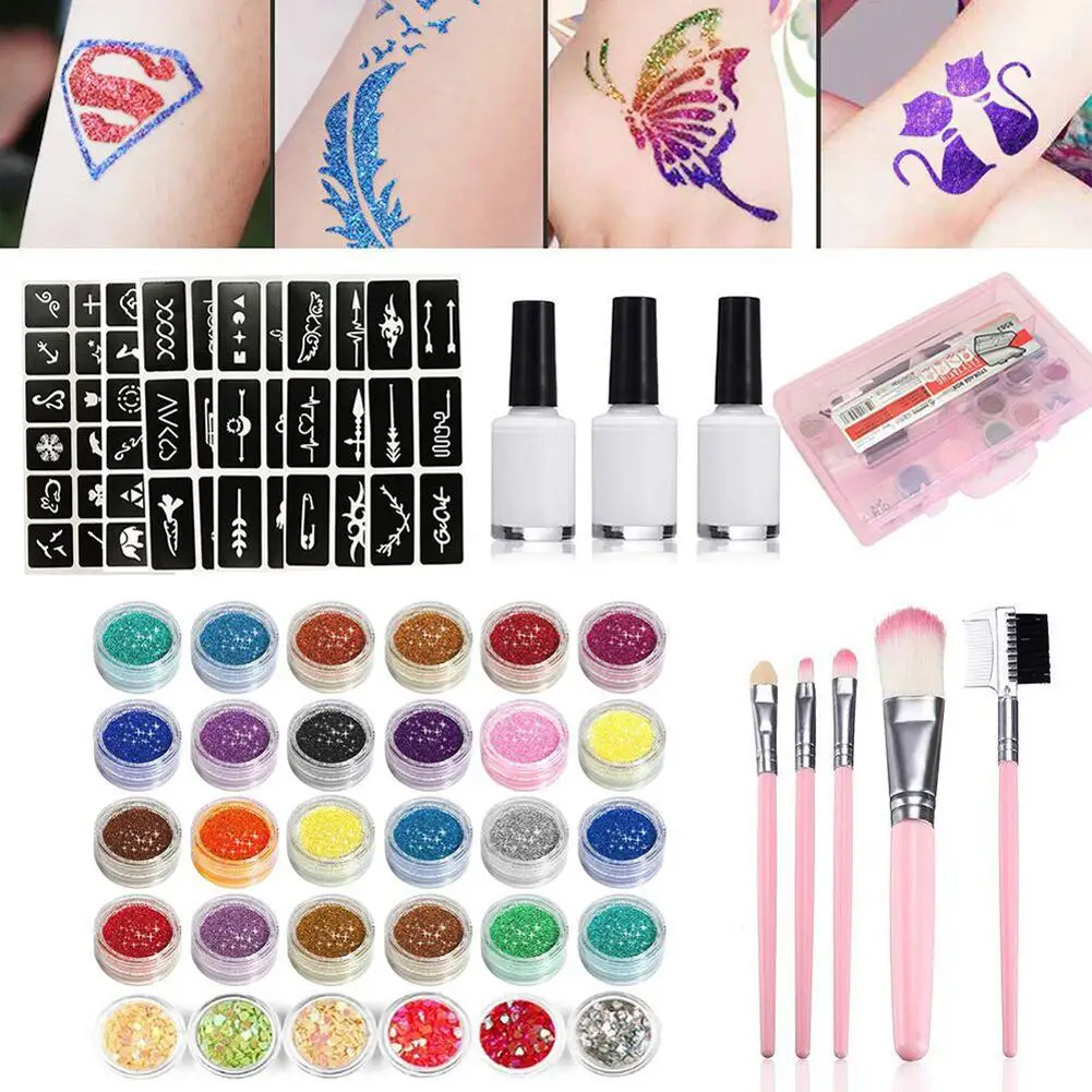 Новый набор из 60 шаблонов Flash Diamond Glitter Powder для Временной Татуировки