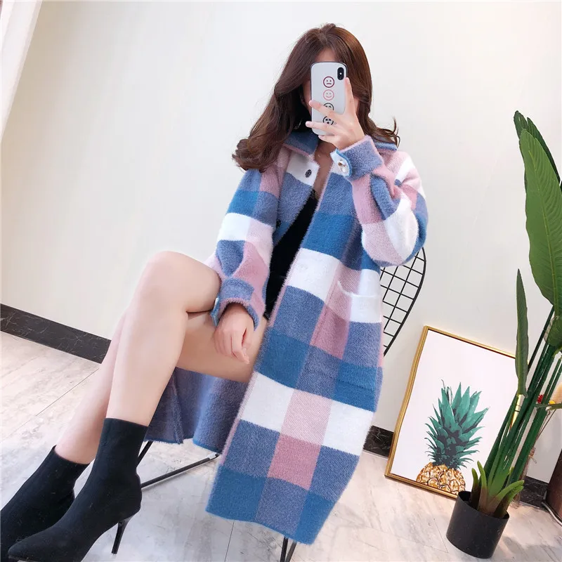 Осенне-зимний кашемировый решеточный свитер для женщин 2019 корейский длинный