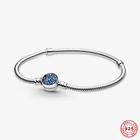 Новый S925 серебро Цвет блеск синий браслет цепочка из змеиных костей, подходят к оригиналу Pandora, очаровательный для женщин Роскошные ювелирные изделия