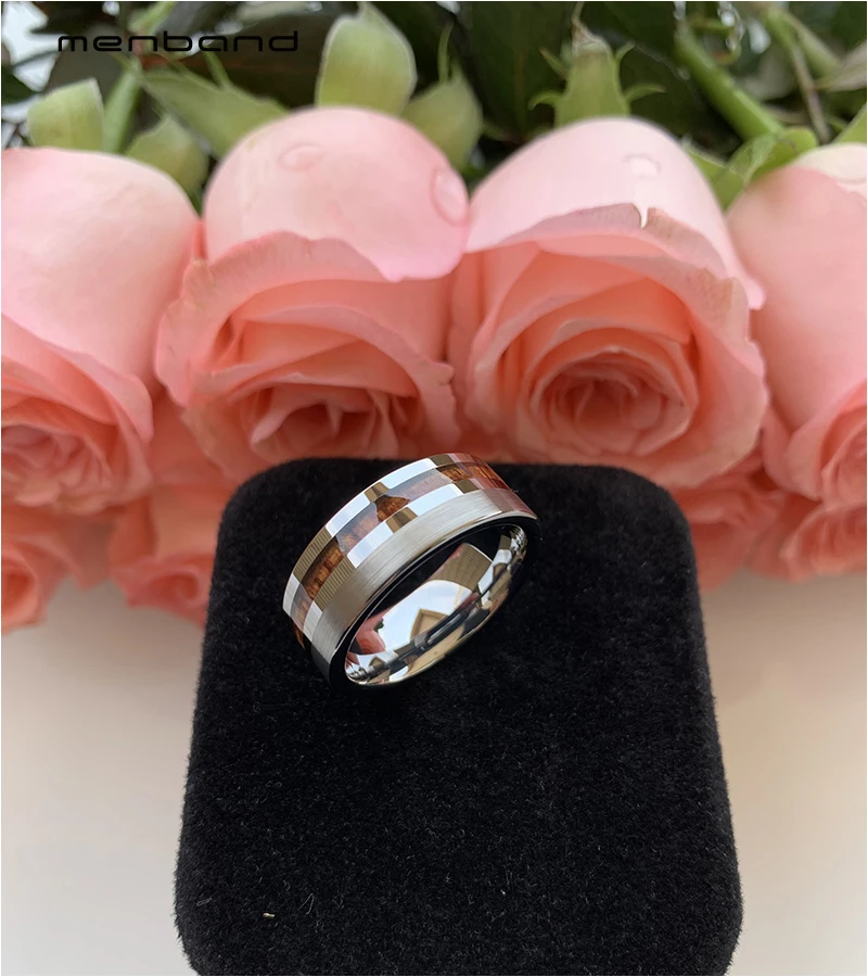 Для мужчин женщин Вольфрам инкрустация кольцо с плоским обручальное офсетная