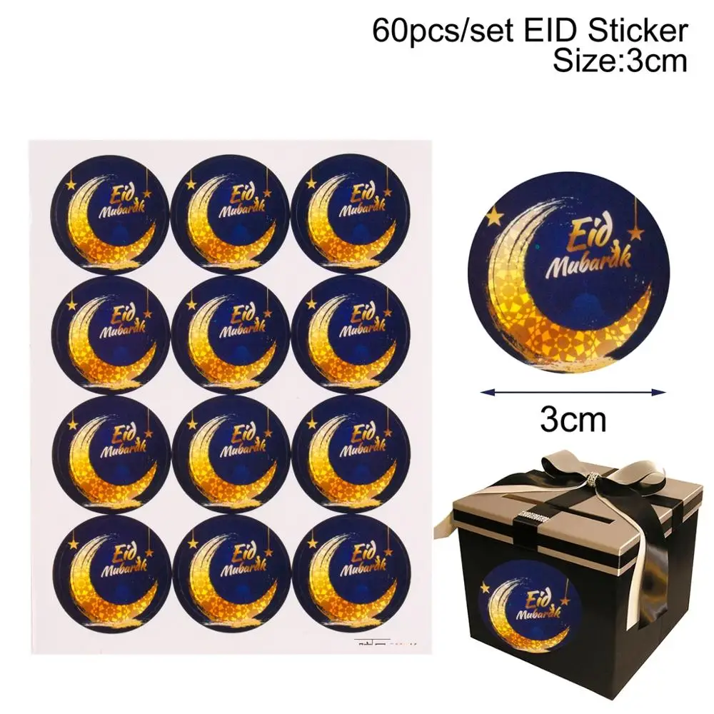 

Huiran 60pcs Eid Mubarak Decoration Paper Sticker Lable Seal Gift Sticker Islamic Muslim Mubarak Decoration Eid Al Adha Supplies