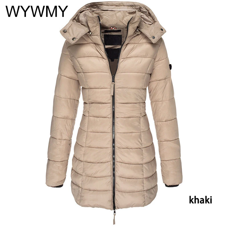 WYWMY Winter Korean Styel Women's Cotton Padded Jacket Female Medium Long Slim Simple Warm Down Coat Casual Cotton Padded Parkas