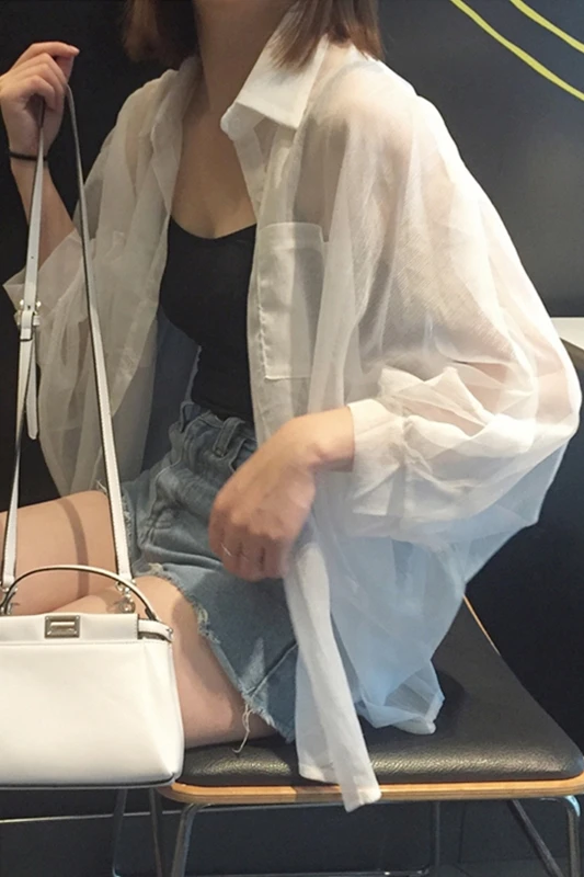 

White sunscreen shirt coat women's summer thin 2021 new Korean loose casual shirt