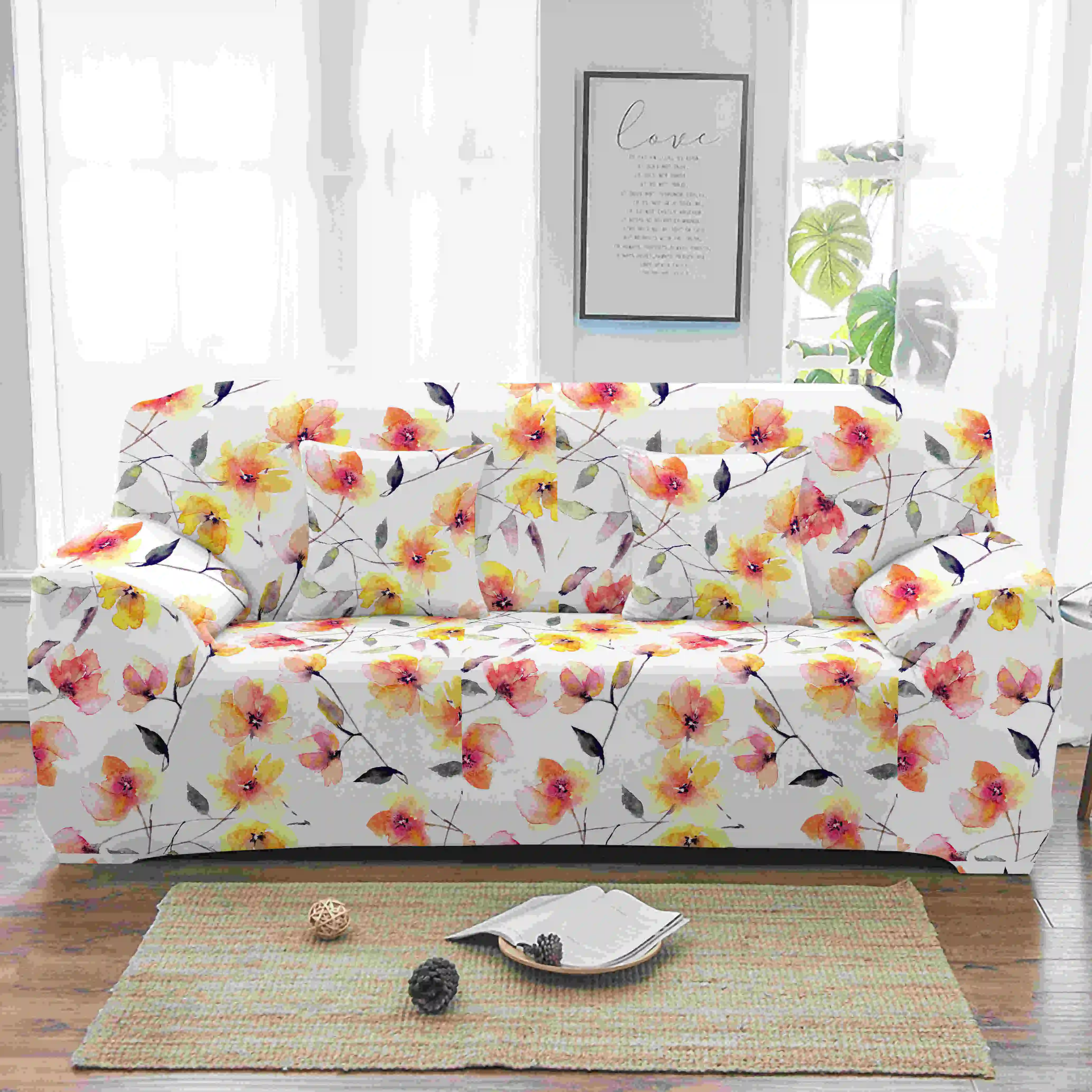 Homesky Flower Sofa Covers Stretch Slipcovers Sectional Elastic Cover for Living Room L shape Armchair 1/2/3/4-seater | Дом и сад