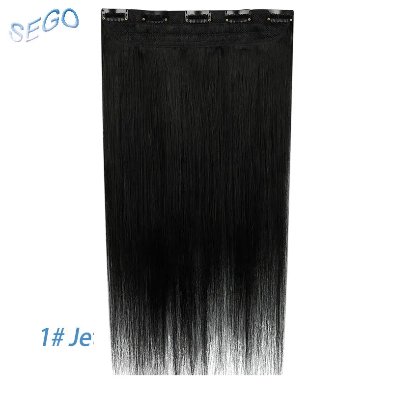 #1 SEGO 1"-24" клип в одном куске настоящие человеческие волосы для наращивания 1 p/w 5 клипов не Реми кусок прямые индийские волосы 40 г-60 г - Цвет: #1