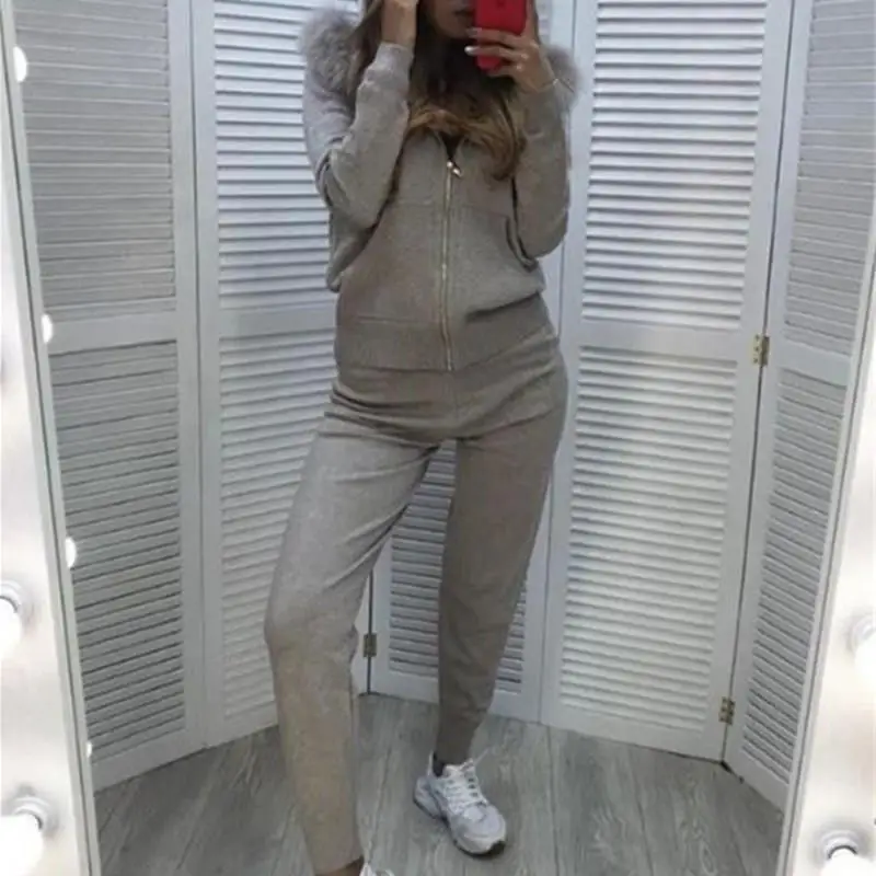 Новинка 2019 женский зимний комплект из 2 предметов с воротником искусственного