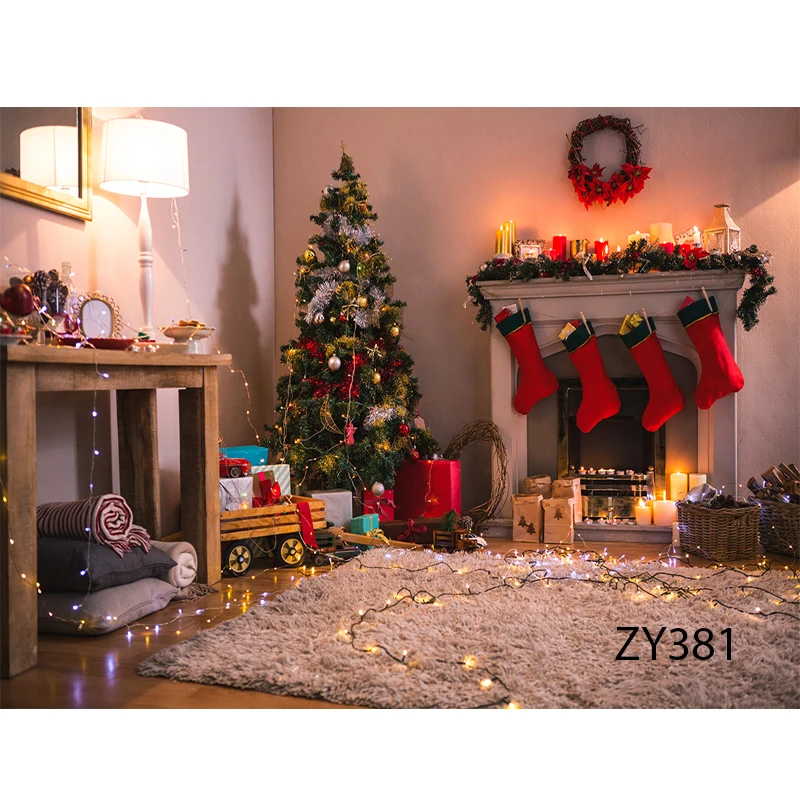 Sensfun Рождественский фон камин дерево зимнее окно ребенок день рождения