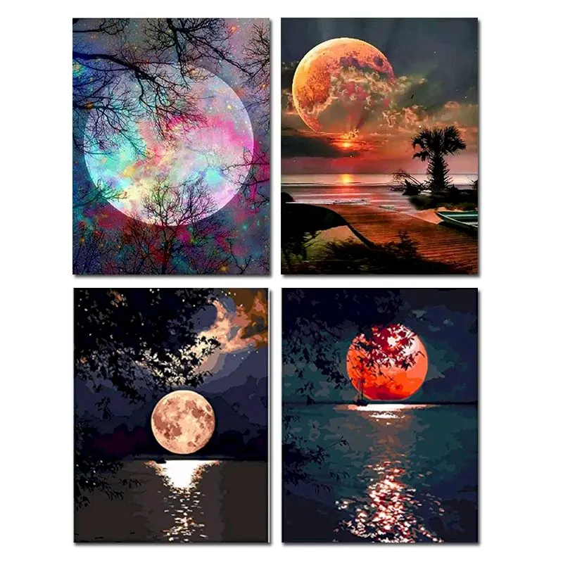 

GATYZTORY Paint By Numbers Kits For Adults Kids Landscape Canvas Painting Moon Lake Acrylic Paints Decorative Frames Home Decor