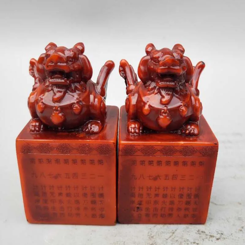 

China shoushan stone God beast seal A pair