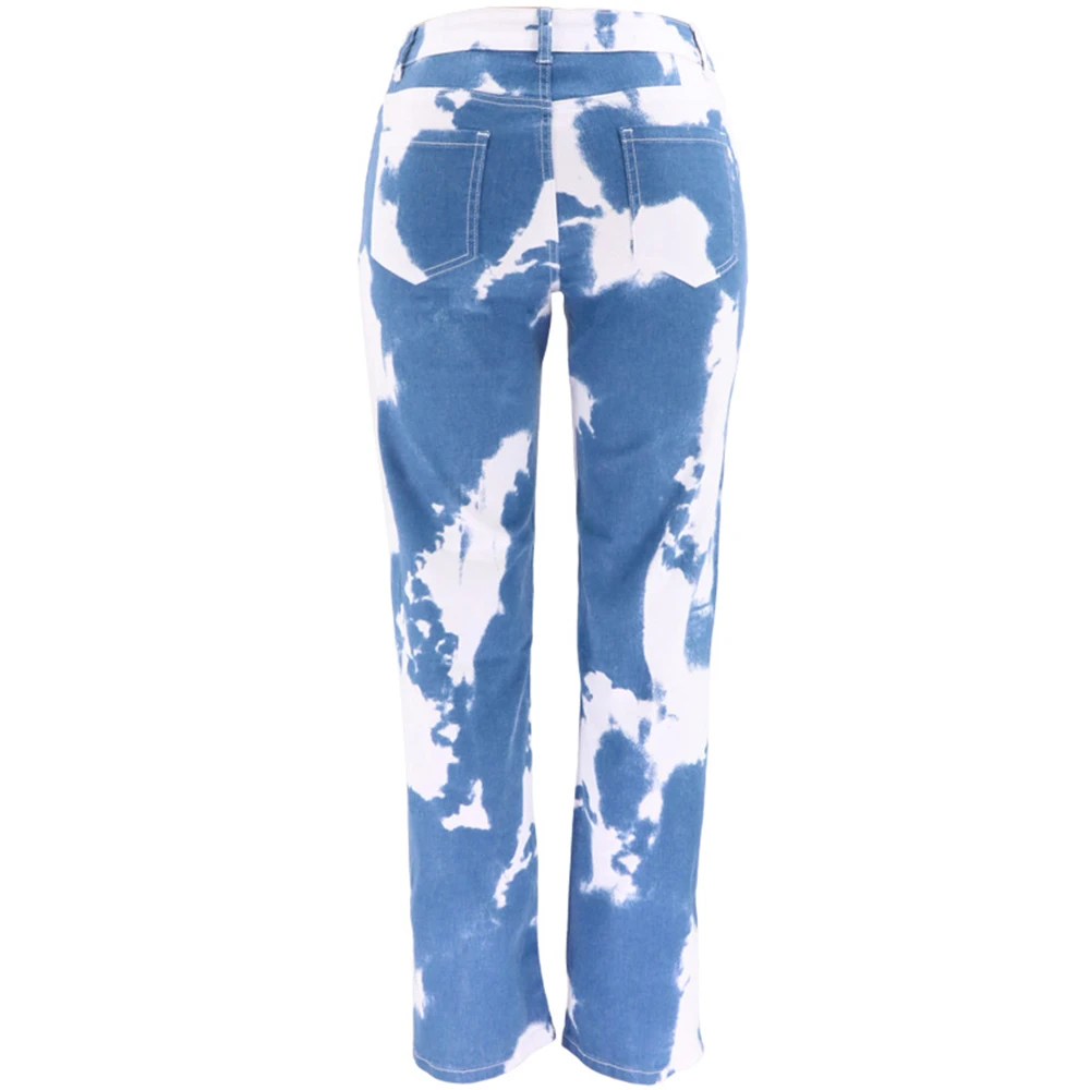 

Cotton High Waist Straight Tie Dye Jeans Women 2021 Spring New Streetwear White Background Dyed Blue Hip-Hop Lady Denim Pants