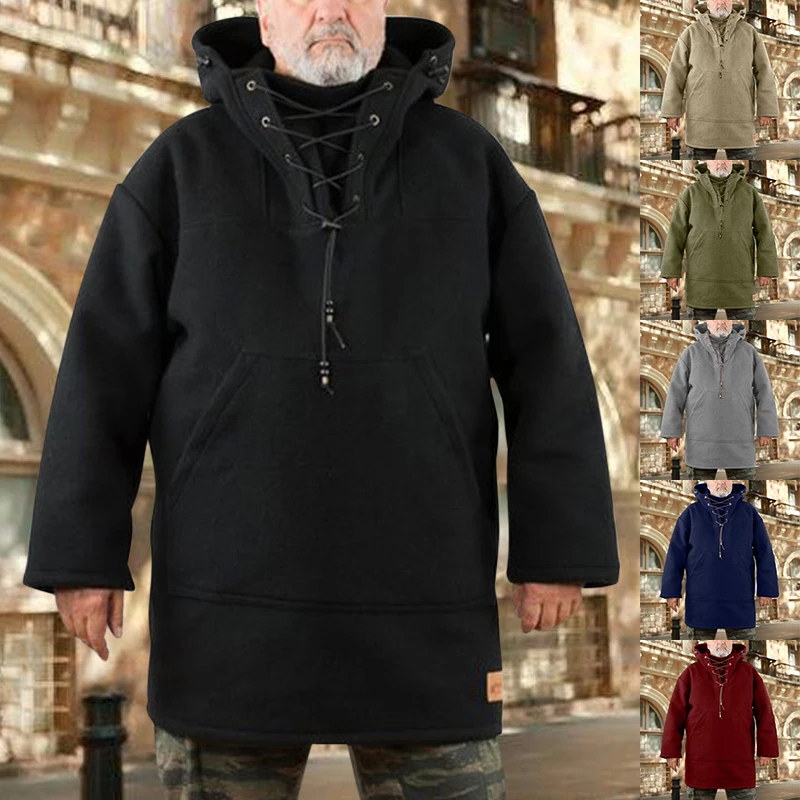 

Men's Pullover Woolen Hooded Sweatshirt Mid-length Super Soft Hoodies Winter Top DSA1