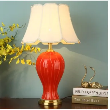 Octagon Lampshade Китайский стиль Красного цвета для свадебного использования Керамическая Настольная лампа для спальни прикроватная гостиная фойе для кабинета настольная лампа для чтения ночной Светильник 190128 - Цвет абажура: Octagon Lampshade
