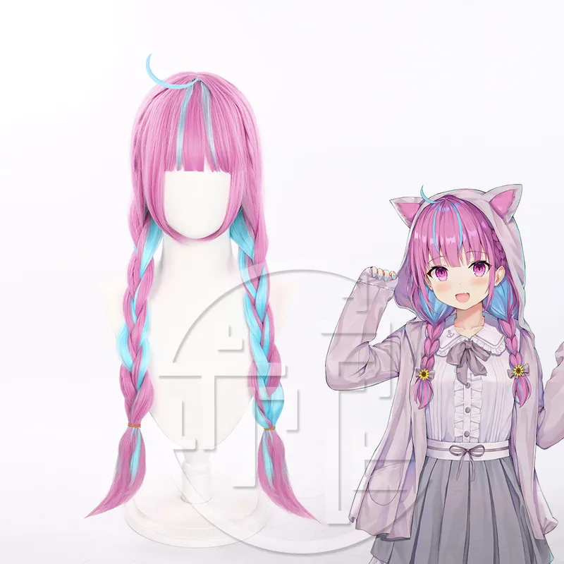 

VTuber Hololive Minato Aqua парик смешанные голубые Розовые косы девушки двойной хвост косплей длинные заплетенные синтетические волосы ролевые игры