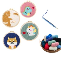 cartoon cat diy easy punch needle embroidery kit with hoop needlework cross stitch for beginner handcraft sewing art painting