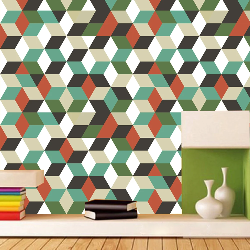 

Contrast Color Rhombus Art Furniture Decal Wallpaper Living Room Adhesive Wall Paper Waterproof Wall Stickers for Cabinet Desk