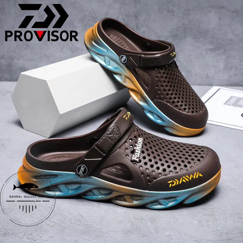 

Daiwa Men Sandals Mens LiteRide Hole Shoes Fishing Shoes Outdoor Beach Slippers Hollow Soft Bottom Sandals Summer Fishing Shoes