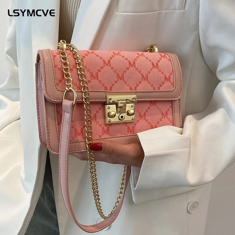 

Letter Embroidered Flap Chain Bag New Trendy Fashion Chain Shoulder Handbag Messenger All-match Ins Small Square Bag