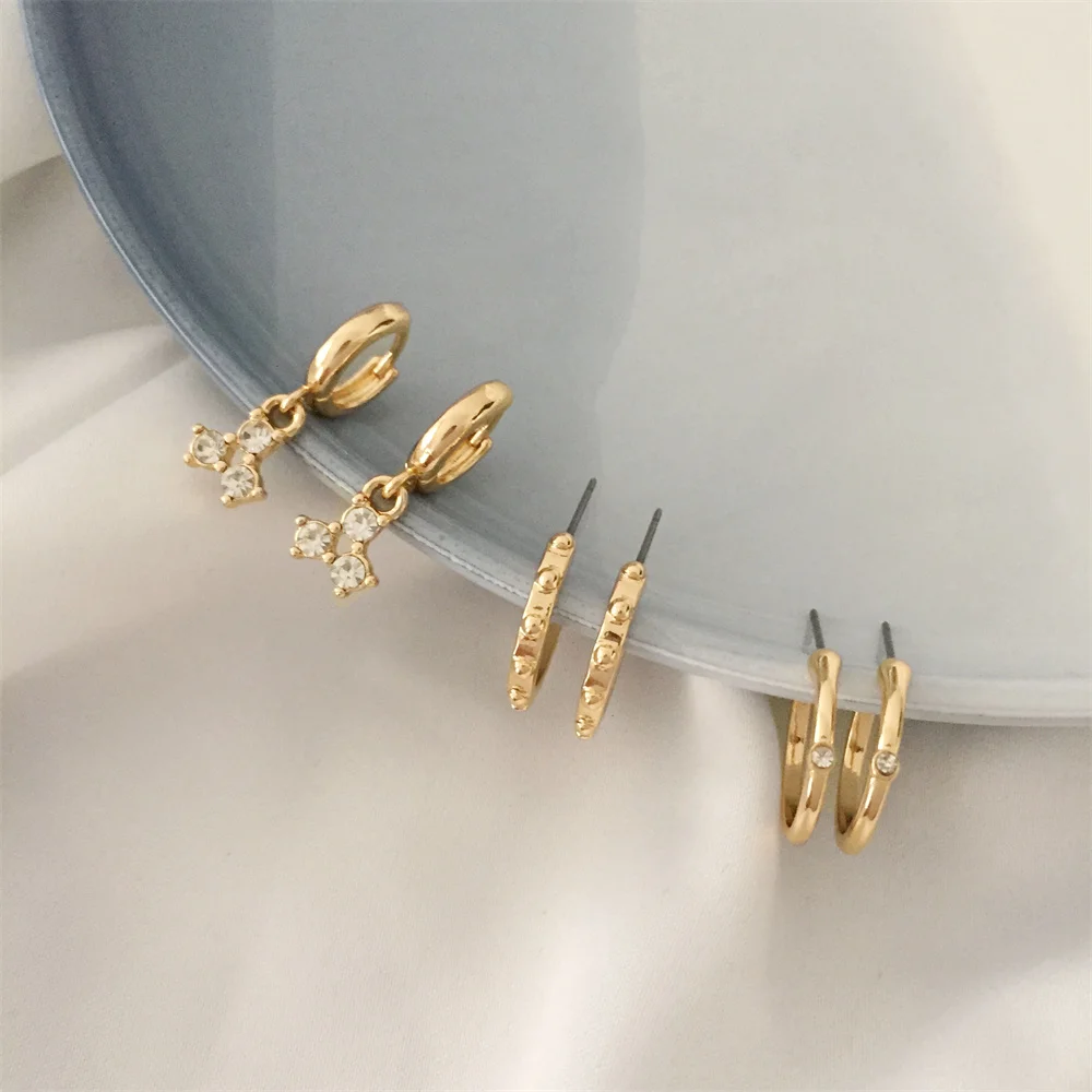 

Lovely Jewelry Gold Color Plating Clear Star Charm Hoop Earrings Pack For Women Girl Elegant Gorgeous Trendy Shiny Accessory