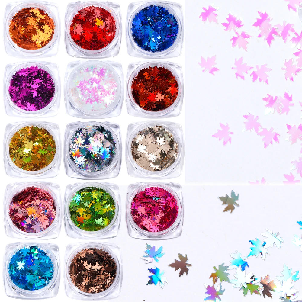 3D блестки для ногтей в виде кленовых листьев красные золотые кленовые листья