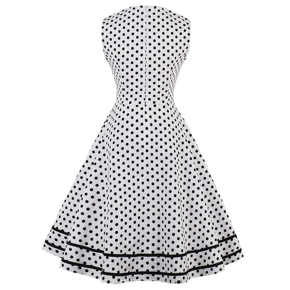 Женское винтажное платье в черный горошек размера плюс летнее без рукавов с