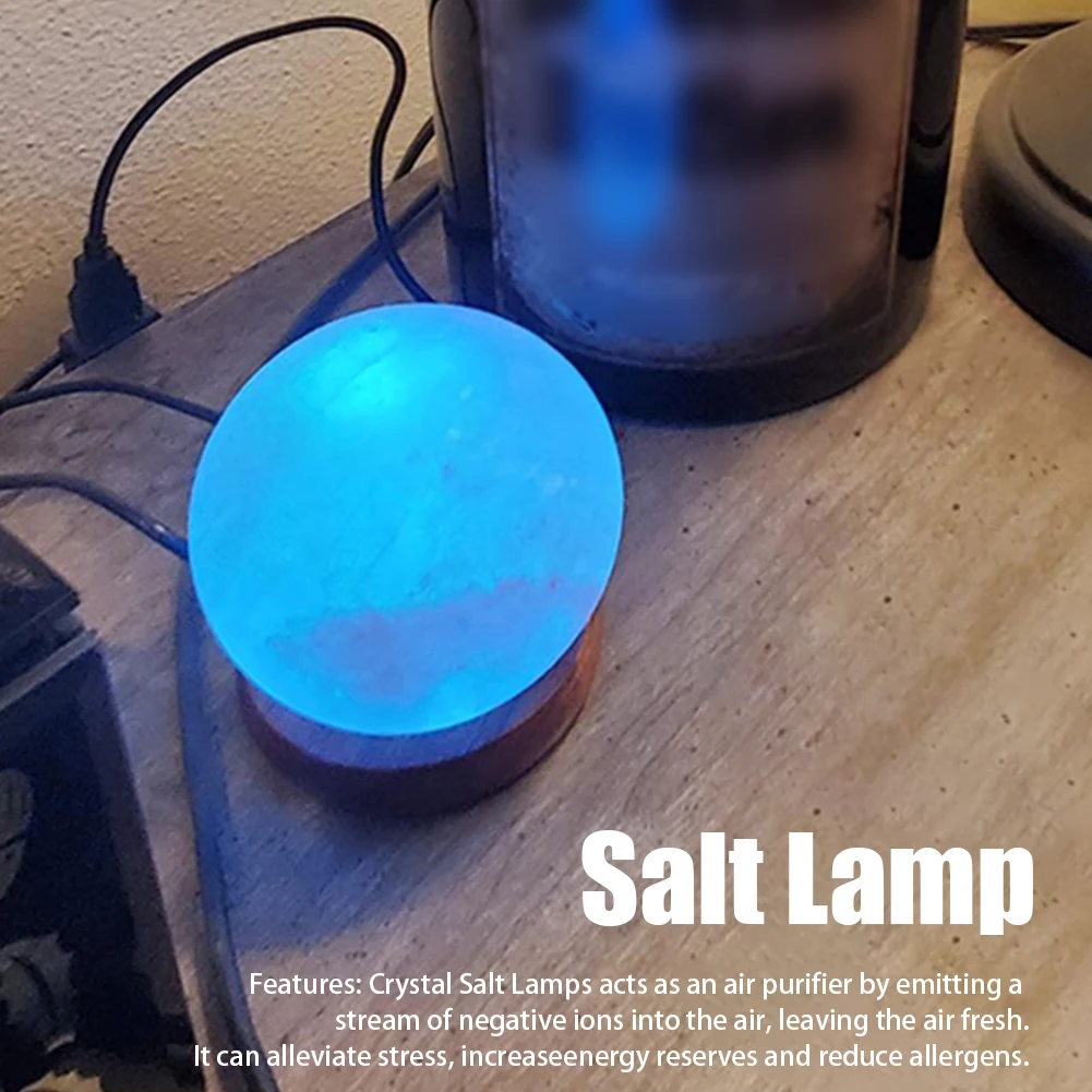 

Colors Changing Gift Round Release Negative Ions Home Decor USB Powered Night Lights Hand Carved Salt Lamp With Base Led Yoga