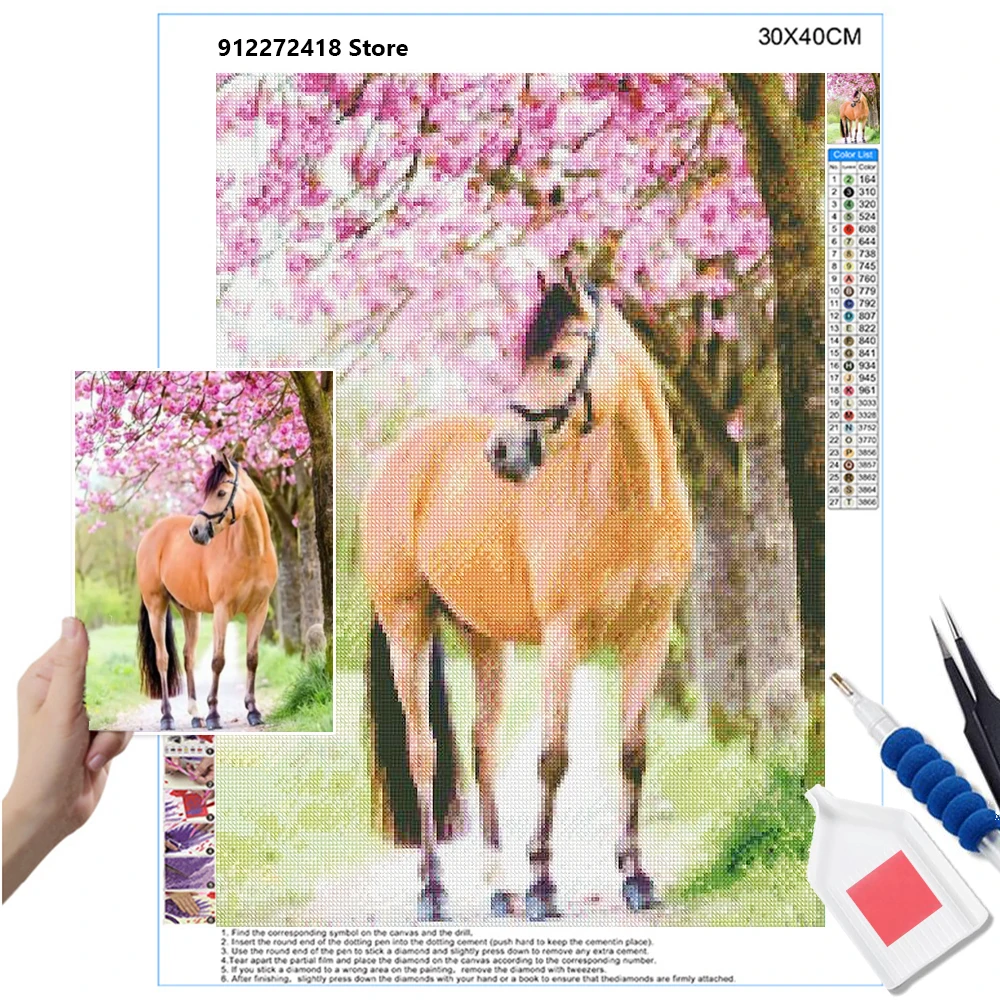 

Алмазная живопись 5D «сделай сам», вышивка крестиком, лошадь, цветок, мозаика, наклейка для творчества, домашний декор