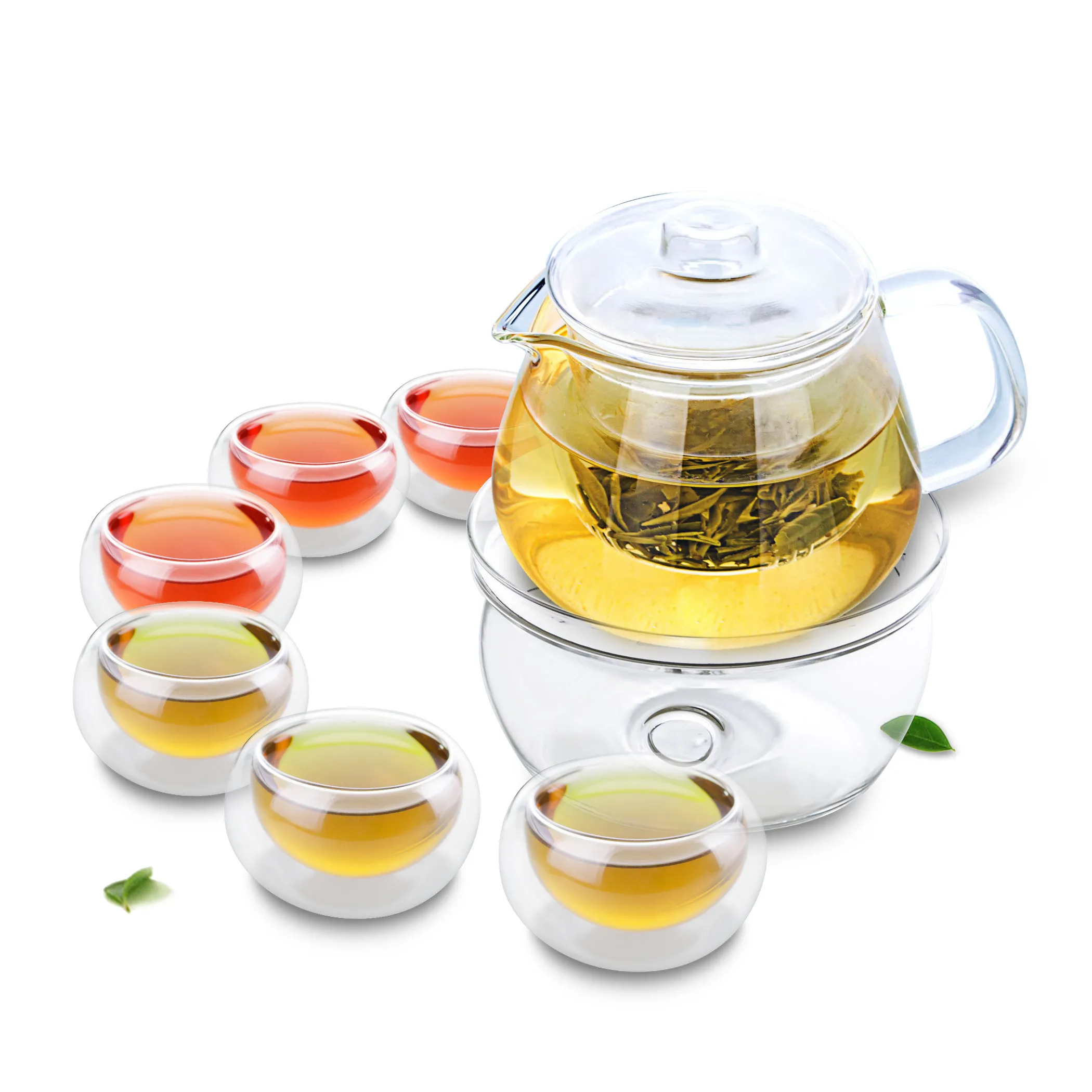 

Heat-Resistant Glass Teapot with Filter & 6PC Cute Teacups & Round Warmer