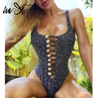 Слитный купальник с пуговицами In-X, женский сексуальный купальник с вырезами, Женский Монокини, купальный костюм с глубоким вырезом и цветочным принтом, боди