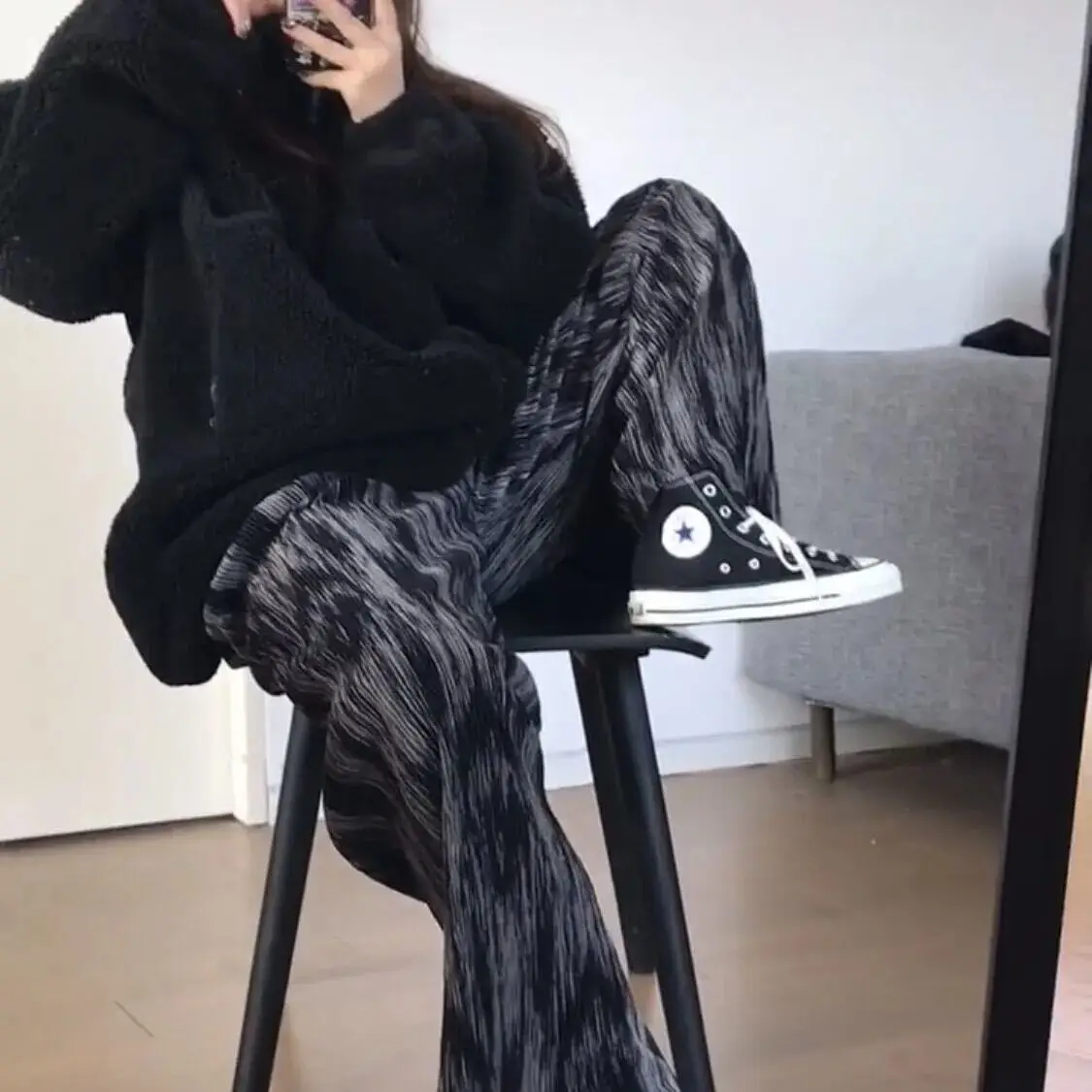

Summer new loose straight casual tie dyed pants women's pants trend versatile striped wide leg pants women's design