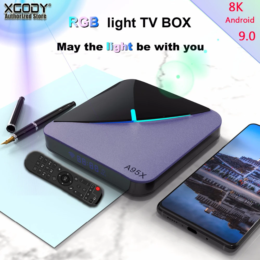 ТВ приставка XGODY с поддержкой PLEX RGB светильник Amlogic amlogic S905X3 A95X F3 Android 9 0 4k 4 Гб ОЗУ