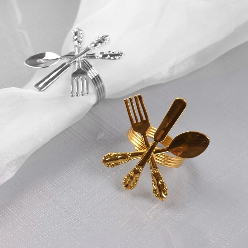 6 Pack Creative Napkin Buckle Fork Knife Spoon Silver Rings Tableware Holder for Wedding Party Table Decoration | Дом и сад
