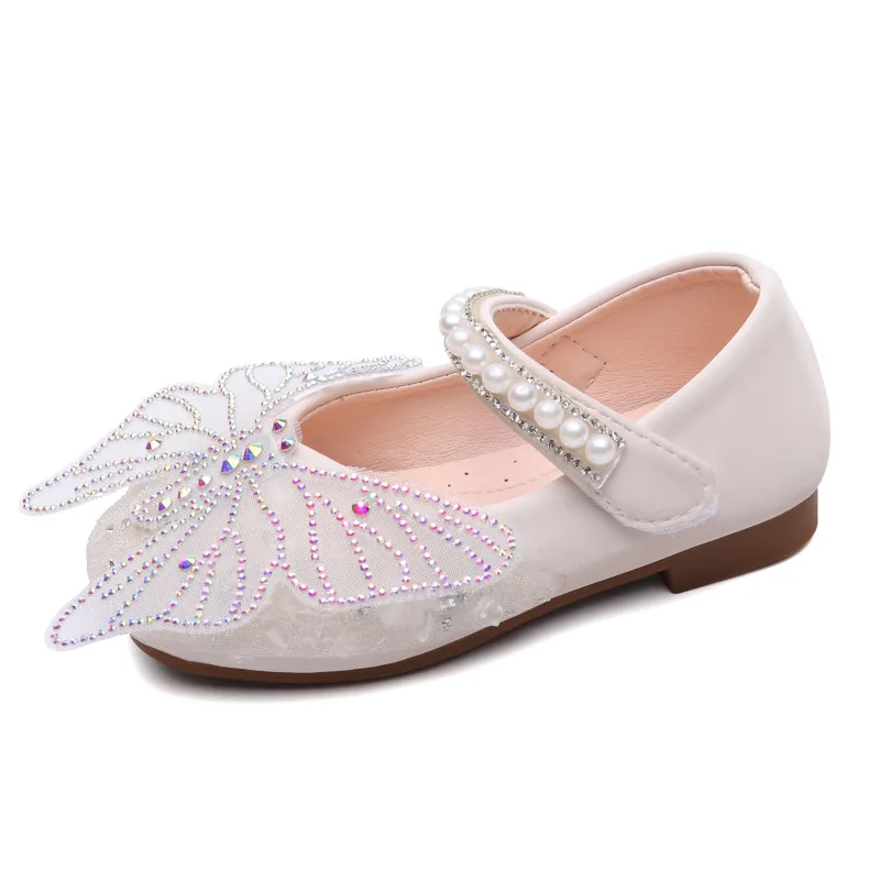 

Girls Butterfly Shoes 2020 New Fashion Autumn Girls Bling Princess Shoes String Bead Dance Shoes Child Anti-slip Flats D640