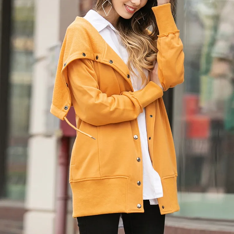 

Autumn Fashion Turndown Collar Overcoat Outerwear Coat Solid Color Slim Hoodies manteau femme Women's Casual Hooded Coat