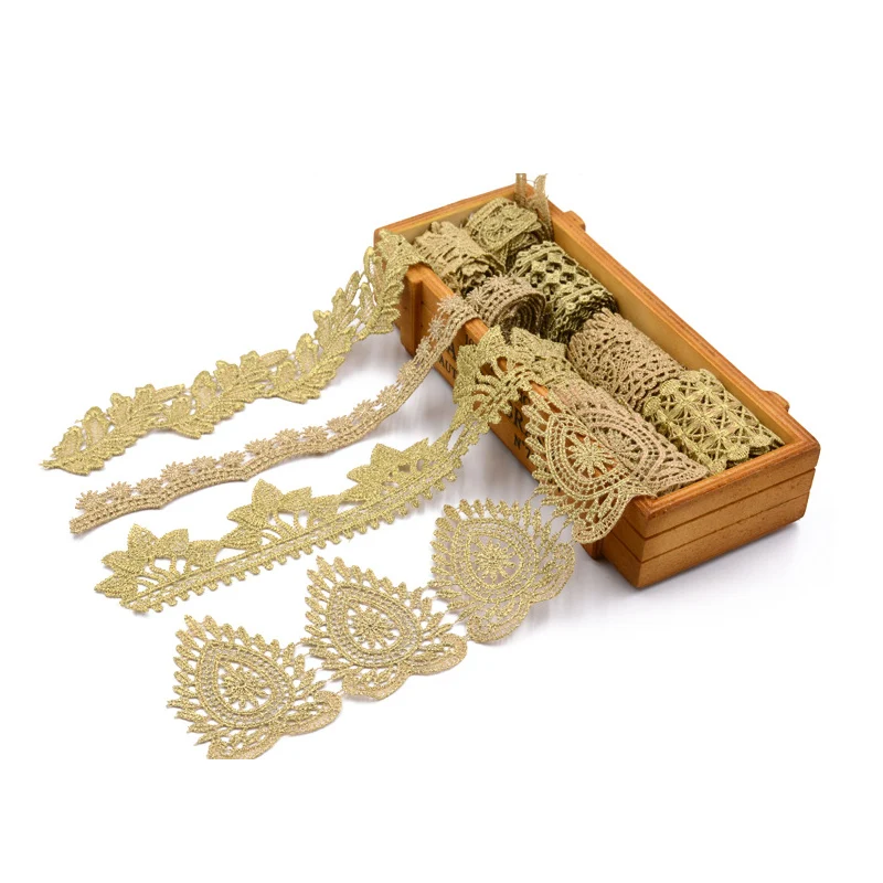 1 meter Golden Lace Fabric Embroidered Flower Ribbon Trims For Wedding Dress Edge Applique Home Textiles Curtain Trimmings | Дом и сад