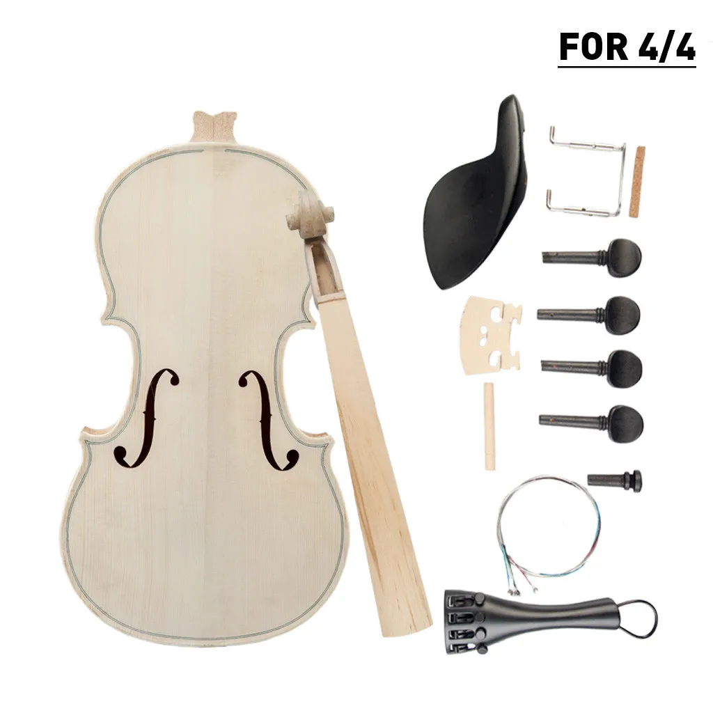 DIY Violin 4/4 Full Size  Natural Solid Wood Acoustic Violin Fiddle Kit Spruce Top Maple Back Neck Fingerboard New