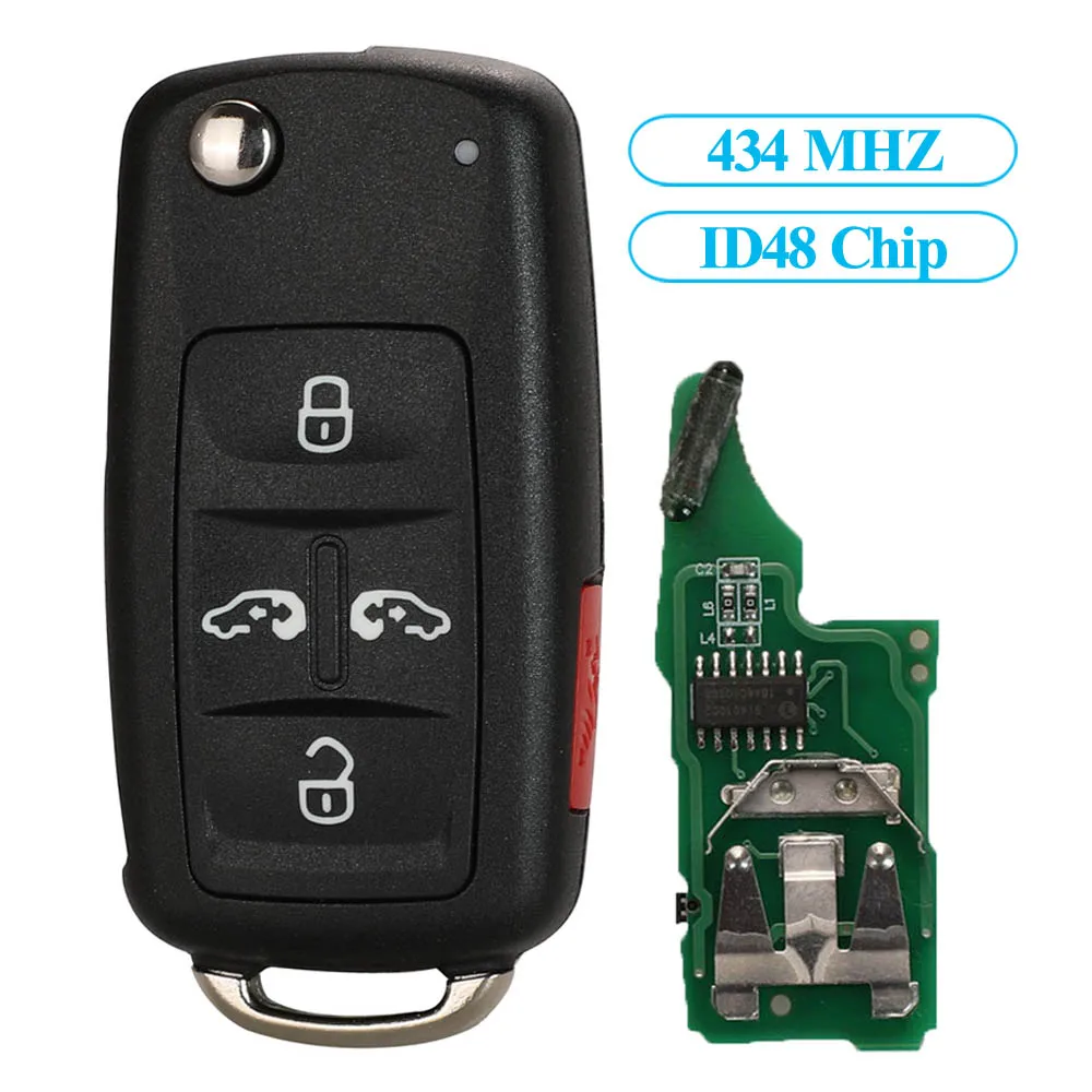 

Jingyuqin 3pcs Remote Flip Car Key Control ASK 434mhz ID48 For VW Volkswagan Sharan Multivan T5 Caravelle 5 Button Non-Smart Fob