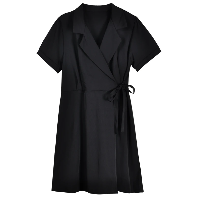 

Korean Office Summer Women Dress Black Elastic Casual High Waist Short Sleeve Ladies Party Dress Female Clothes Solid Vestidos